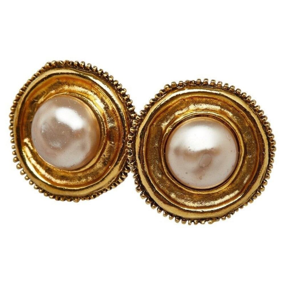 Chanel Pearl Plated Earrings Gold